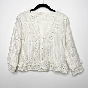 LoveShackFancy Victorian Eyelet Lace Cotton Blouse White Size Small
